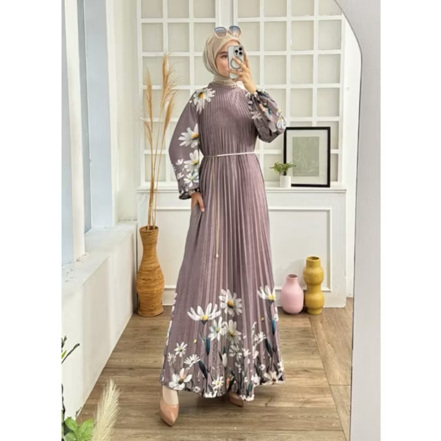 GAMIS PLISKET MOTIF PRINTING TERBARU BUNGA FLORAL MEWAH | GAMIS PRINTING | GAMIS PLISKET | GAMIS MOT