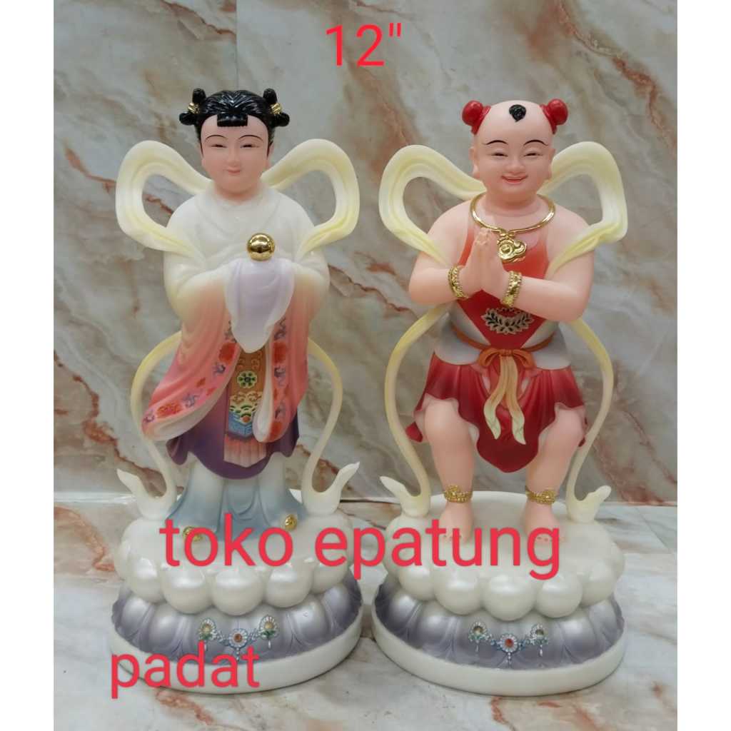 patung pengapit / pengawal kwan im / kwan in / guan in - marmer padat -12 inch - s25