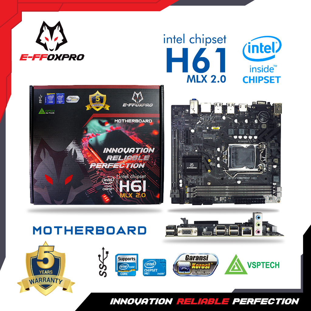 Motherboard EFFOXPRO H61 MLX USB 2.0 ( LGA 1155 / H61 / DDR3 / NVME ) E-ffoxpro H61M