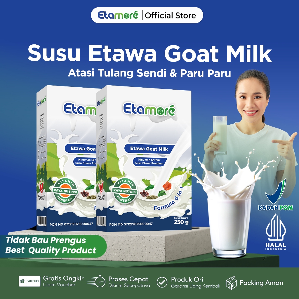 

Etamore Susu Kambing Etawa Premium - Etawa Goat Milk Alami Mengandung Daun Kelor Salmon Kurma Rendah Gula Mengatasi Asam Urat Nyeri Sendi Pegal Linu dan Pernafasan