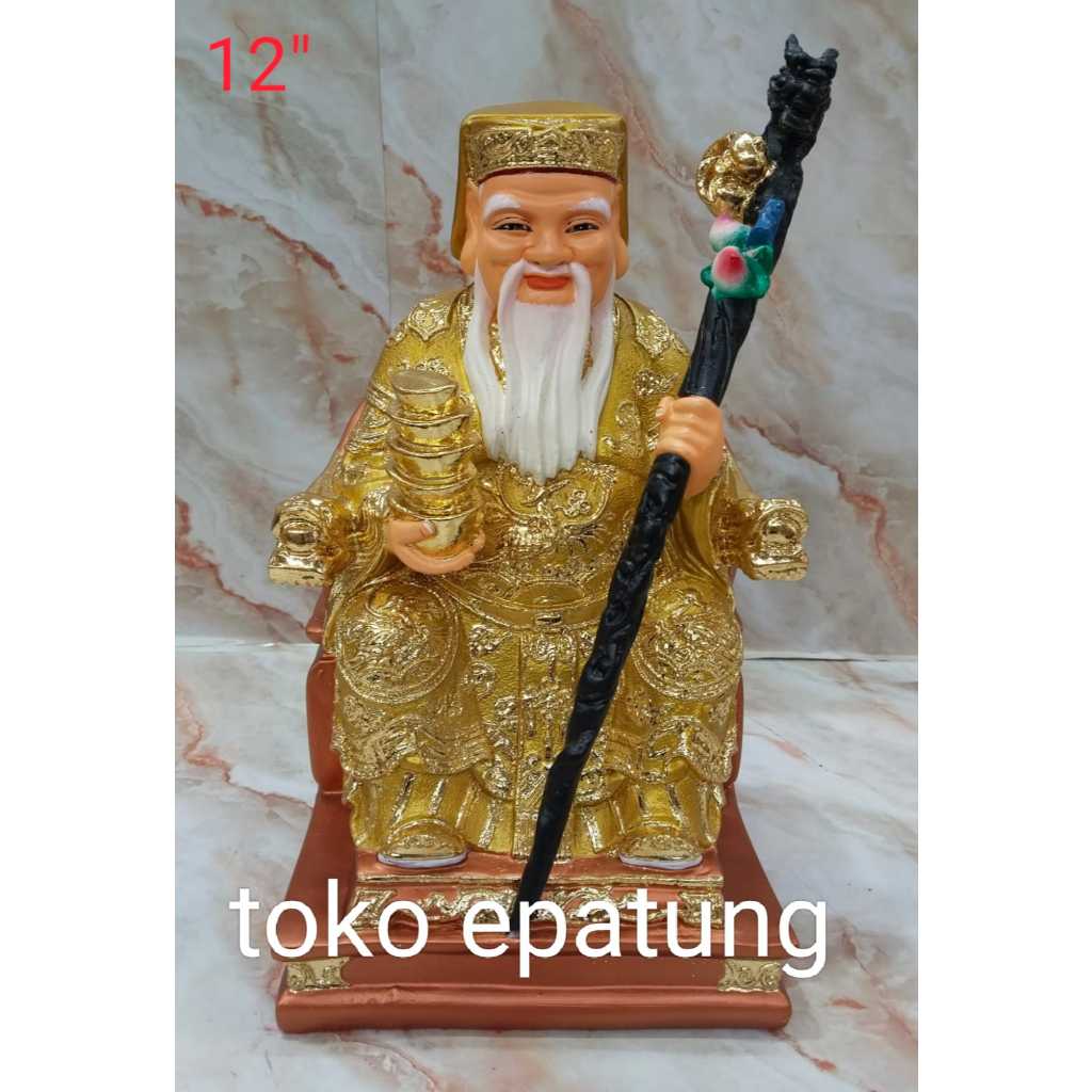 patung dewa bumi / tutikong / tecukong / hok tek - emas - fiber - 12 inch