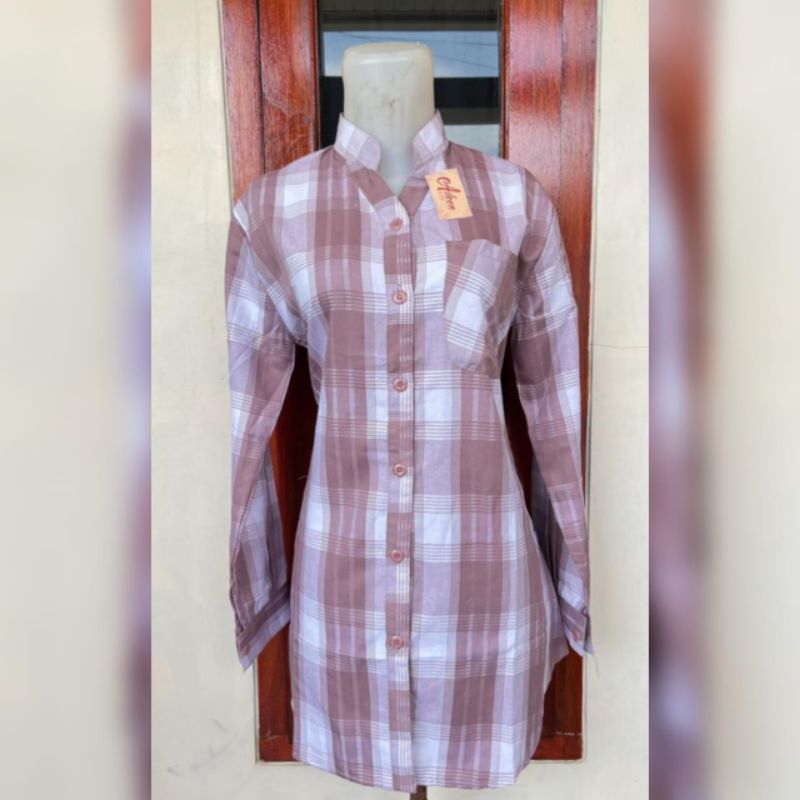 TUNIK CANTIK MOTIF KOTAK/TUNIK PUTIH KANCING HITAM/TUNIK KERJA/TUNIK SANTRI/TUNIK HARA