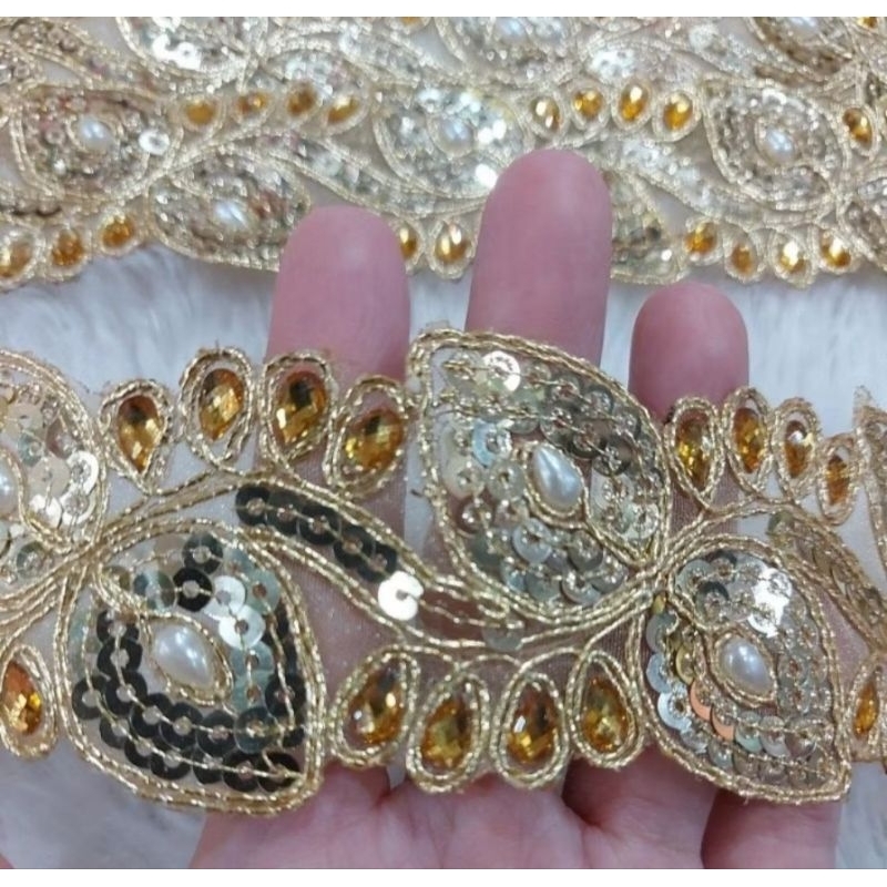 Renda India Payet Gold MEWAH Lebar 5cm