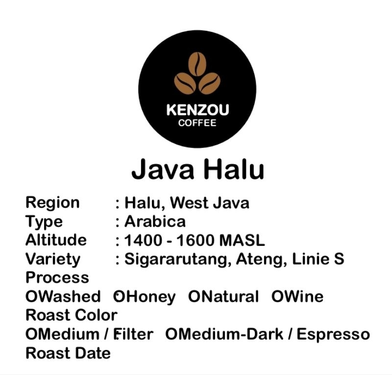 

Kenzou Coffee Biji Kopi Arabika Java Halu Carbonic Natural 200gr