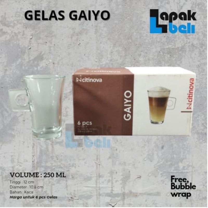 6 PCS GELAS KACA CITINOVA GAIYO 250 ML | GELAS KOPI | SHOT GLASS | GELAS MINUM KACA | CITINOVA GAIYO