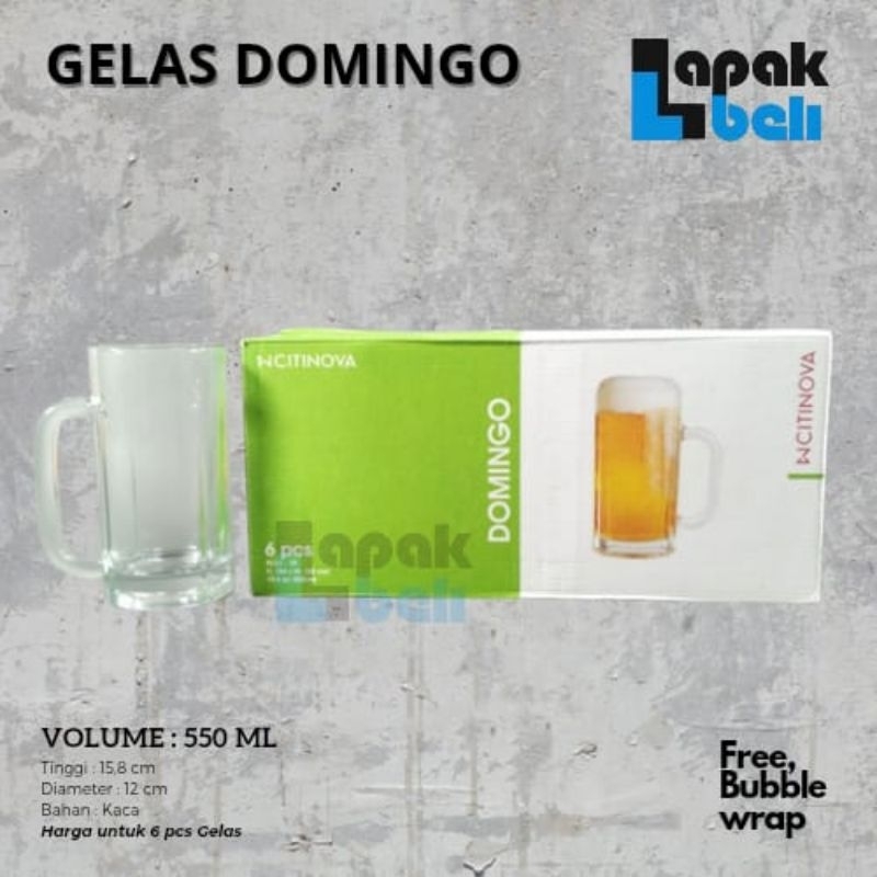 6 PCS GELAS KACA CITINOVA DOMINGO 550 ML | GELAS KOPI | SHOT GLASS | GELAS MINUM KACA | CITINOVA DOM