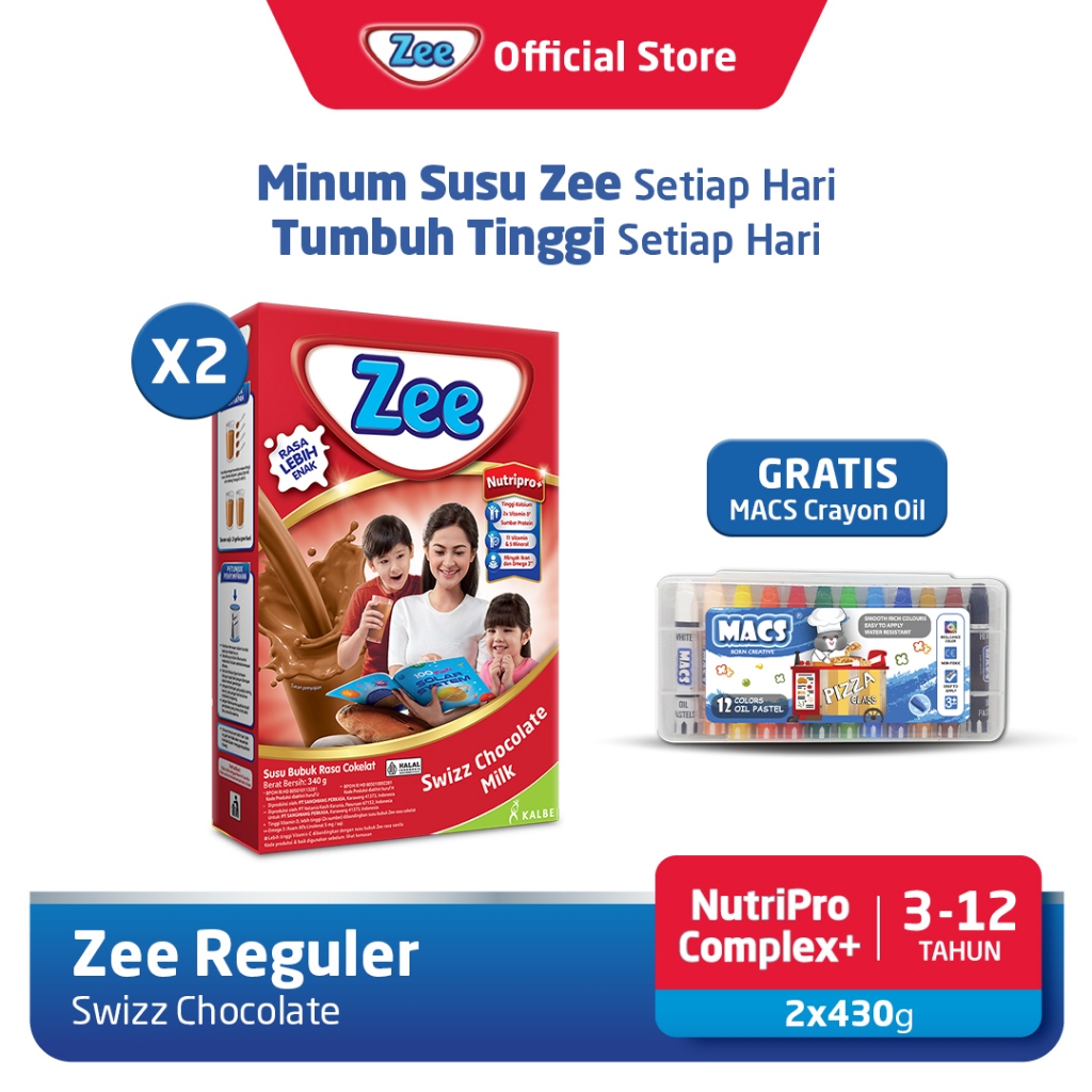 

Zee Reguler Swizz Chocolate Milk 340gr (2pcs) Free MACS Crayon Oil