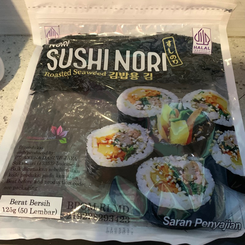 

Sale Nori sushi 50 Lembar Halal Java Sakao tokinori murah nori rijek seaweed rumput laut kulit sushi bungkus kimbab bento cemilan termurah.
