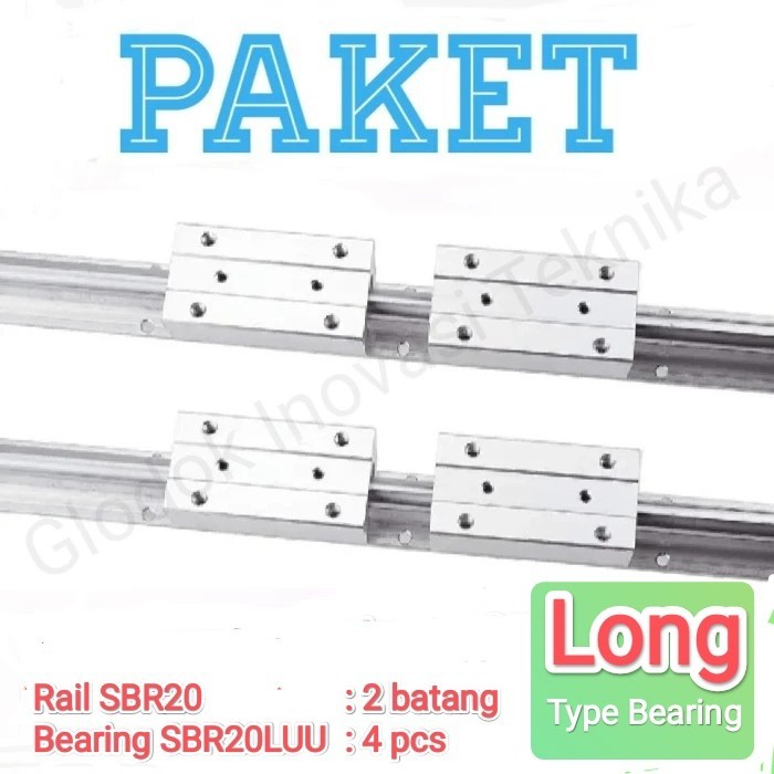 paket set rail guide linear SBR20 SBR 20 LUU shaft + 4 block SBR20LUU