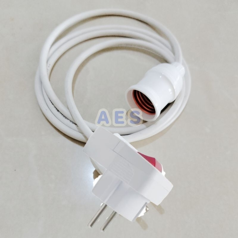 fitting Lampu Gantung Rakitan + kabel putih + colokan lampu