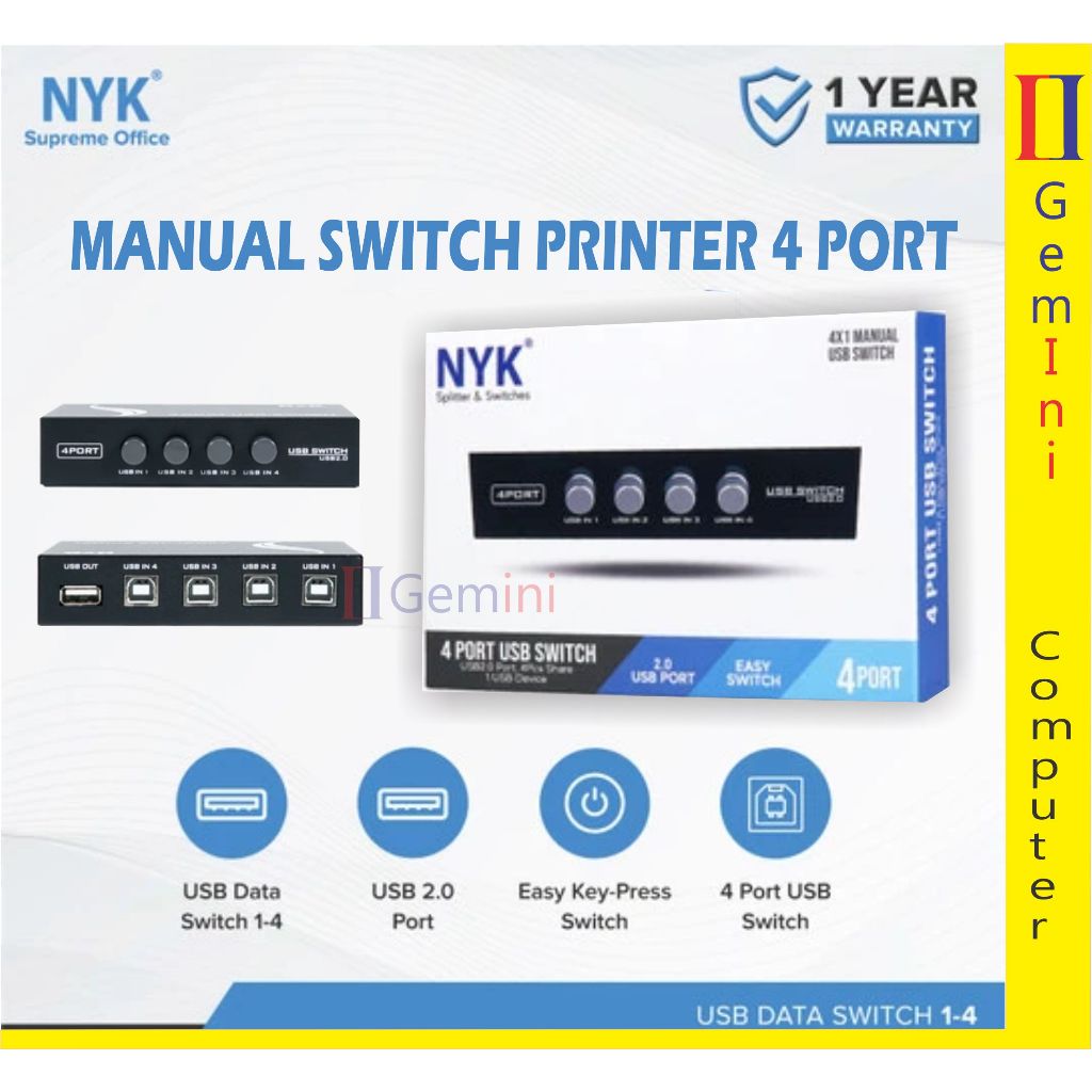 USB SWITCH 4 PORT NYK / MANUAL SWITCH PRINTER 4 PORT NYK ORIGINAL PRODUCT