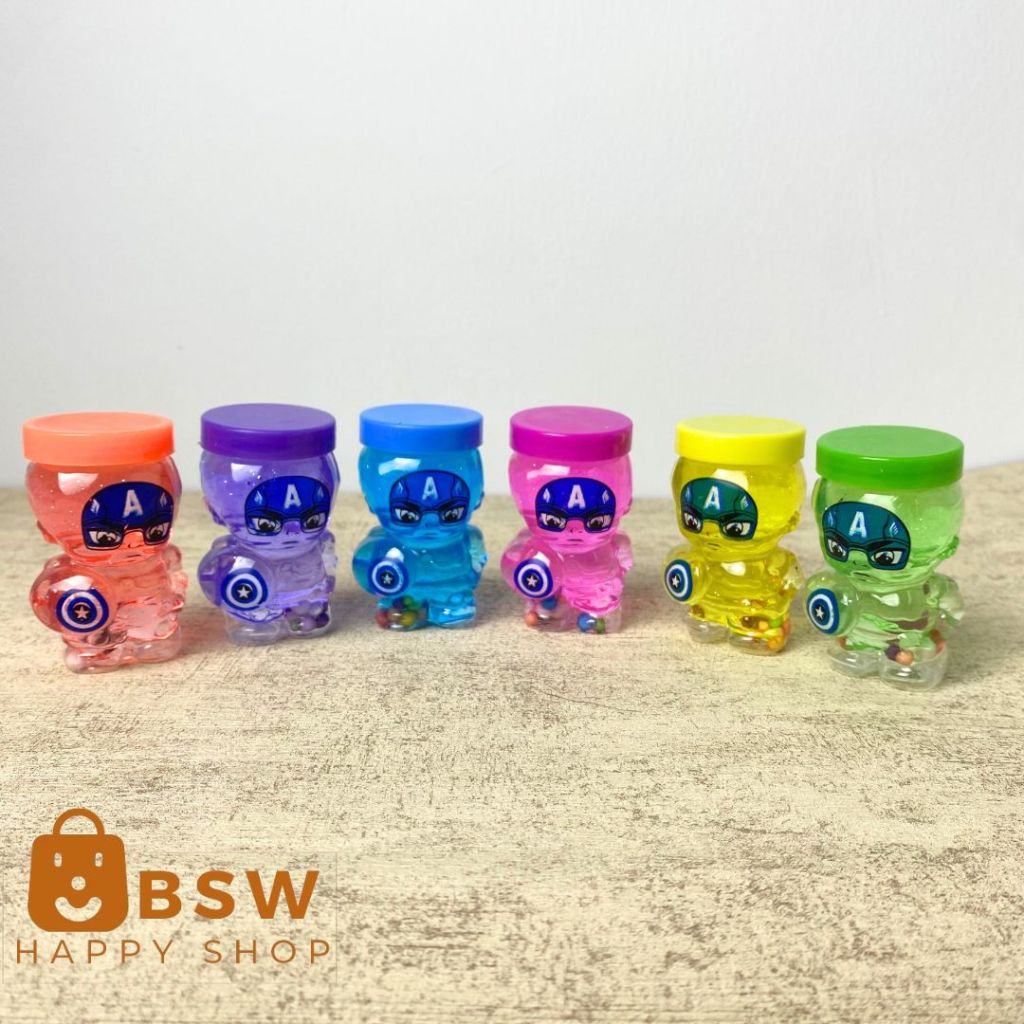 Mainan slime A hiro bening karakter clear boba warna warni glitter murah