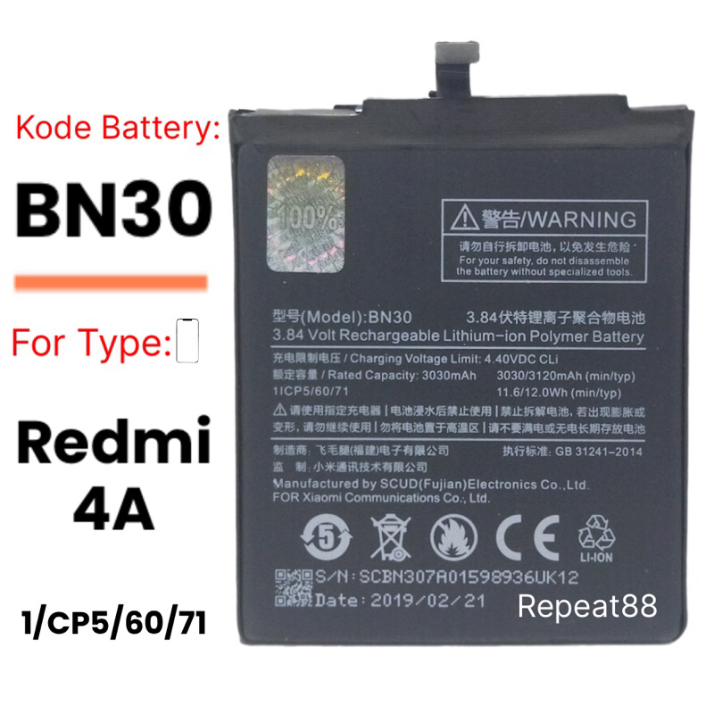 Baterai Original Xiaomi Redmi4A BN30 Redmi 4A Batrai Batre Battery
