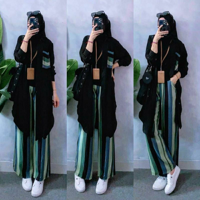 Sahara Tunik Set, setelan tunik bahan Tunik Crinkle import ld 114 bahan celana Rayon diamond kancing