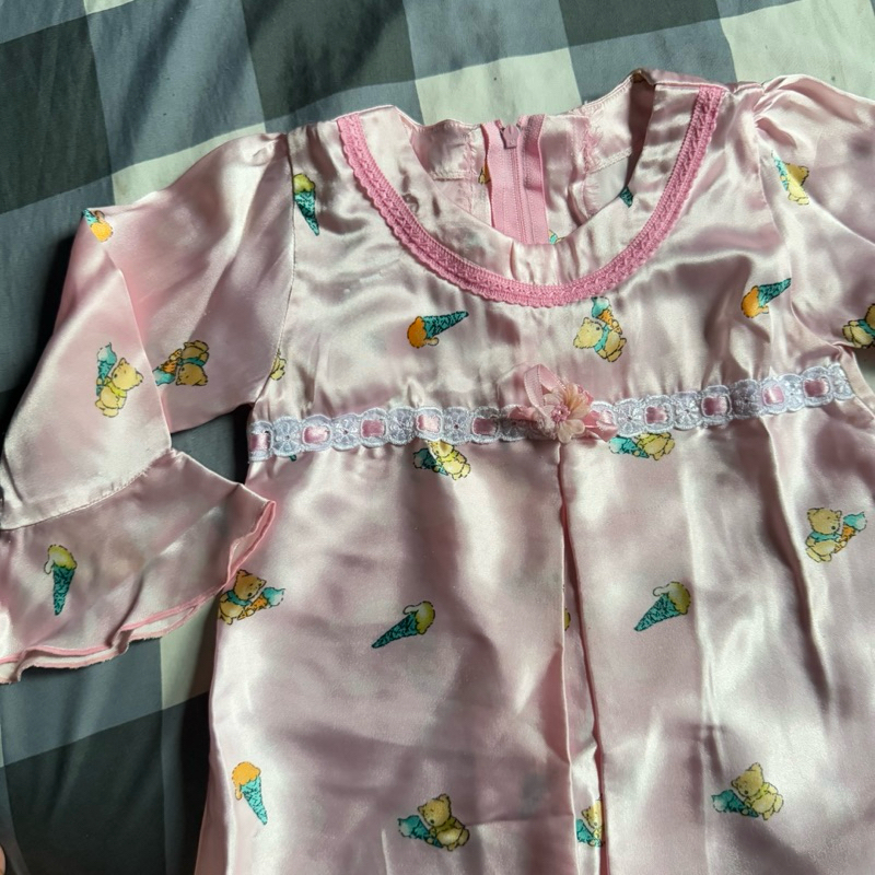 [ ready stock ] khanza baby bear dress gamis tunik dusty pink silk atasan gaun baju anak cewek kids 