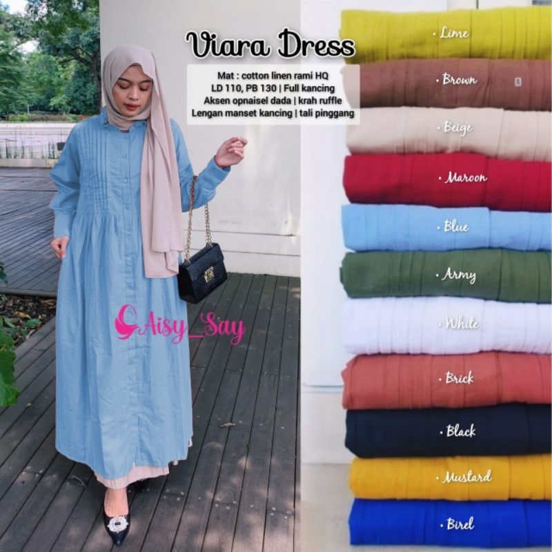 By Aisysay Viara Dress Linen Rami Premium-Dress Korean Style-Gamis Remaja-Casual Dress Polos Wanita-