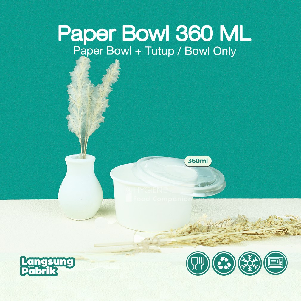 Paper Bowl/ Mangkok Kertas Putih Polos / Mangkok Kertas Tahan Panas 360ml
