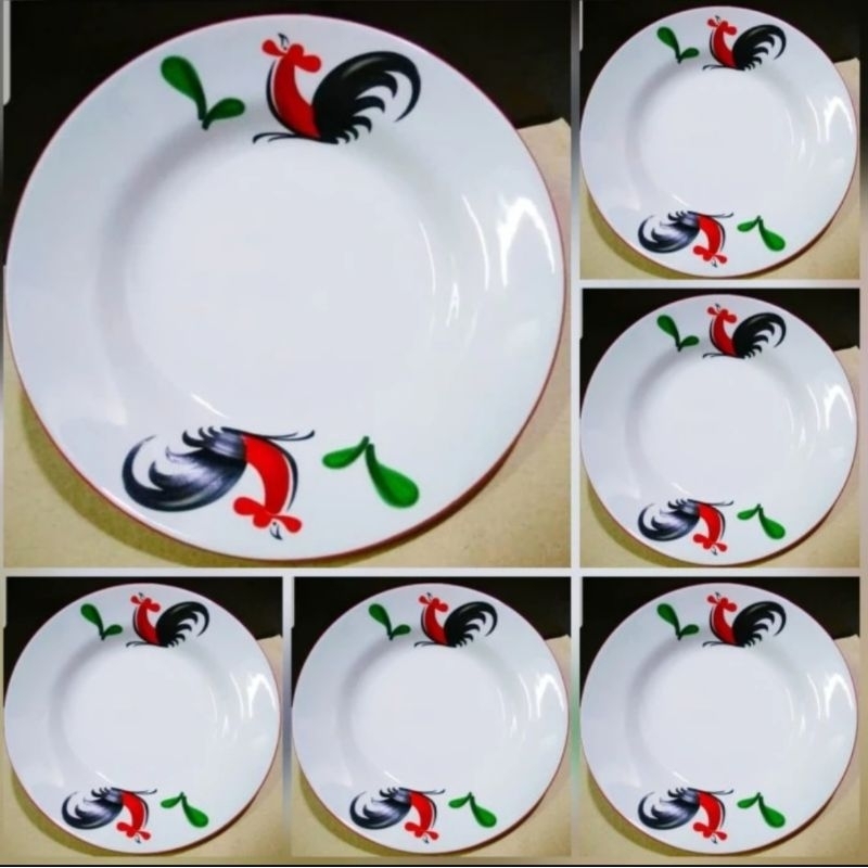 1 SET isi 6 piring Ayam jago/ Piring keramik/ Piring makan/ piring