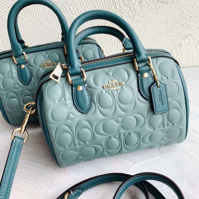 Mini Rowan Embossed Blue Crossbody Satchel