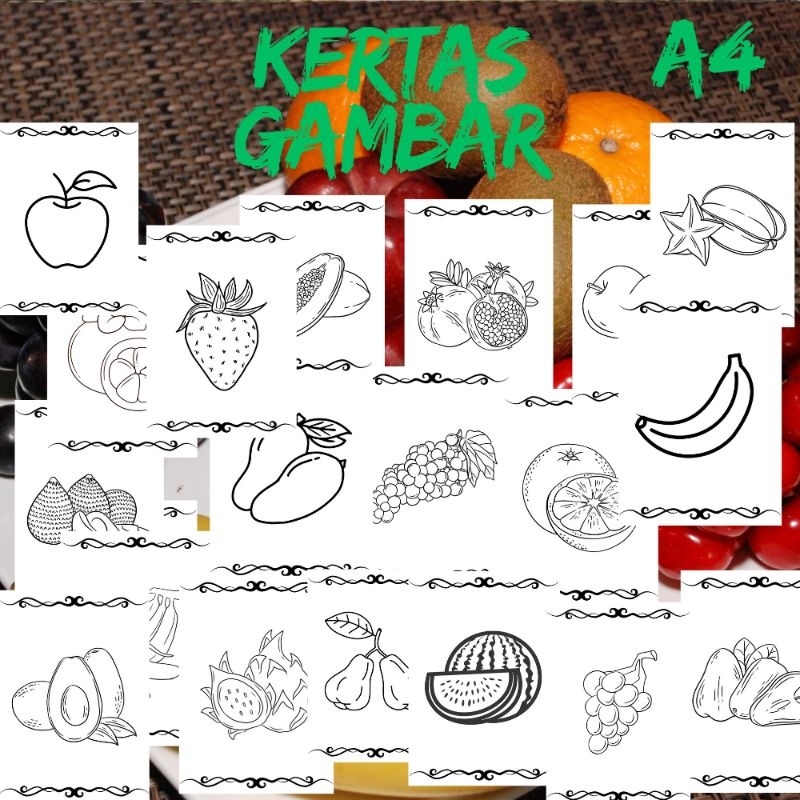 

Kertas Mewarnai Anak Tk Gambar Buah Kertas A4 20 Lembar