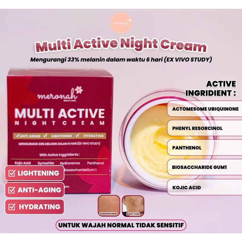 Night cream multi active meronah, cream malam meronah glowing #moisturizing#antiaging#brightening Bp