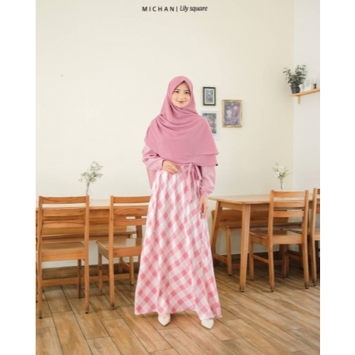 LILY SQUARE - GAMIS ORIGINAL MICHAN - gamis pink - gamis kotak kotak - gamis michan - gamis square