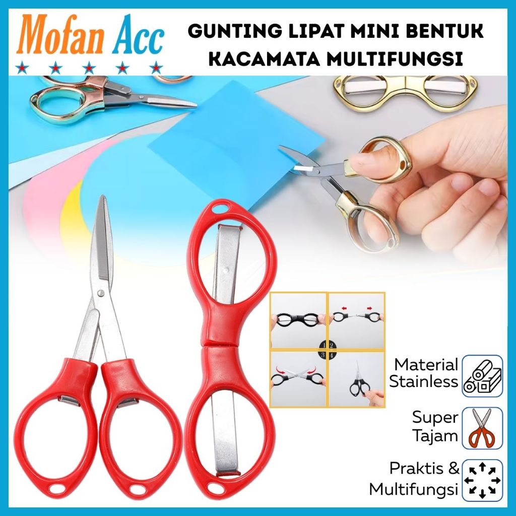 

Gunting Lipat Mini Model Kacamata Stainless/ Folding Scissors Travel/ Alat Pemotong Kertas Serbaguna