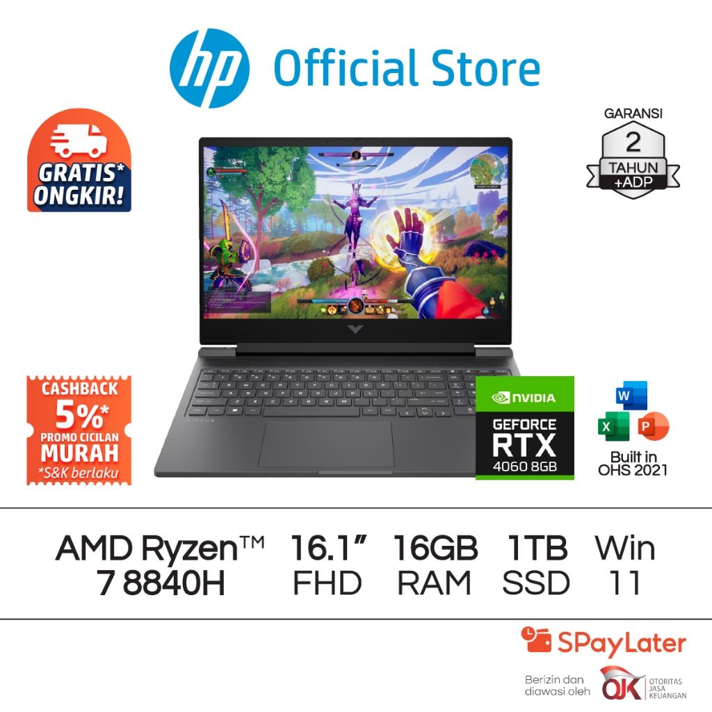 Victus Laptop Gaming HP AMD Ryzen 7 NVIDIA GeForce 16GB RAM 1TB SSD Silver / Blue / White Windows 11