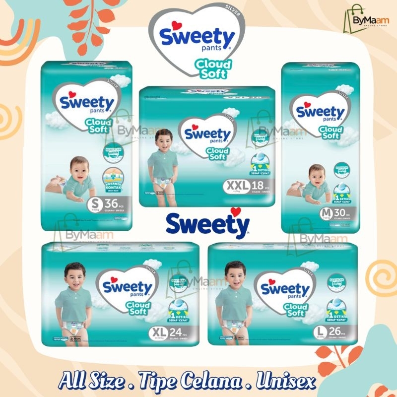 Diapers SWEETY CLOUD SOFT SILVER PANTS Tipe Celana Unisex S/M/L/XL/XXL All Size | Pampers Baby Semua
