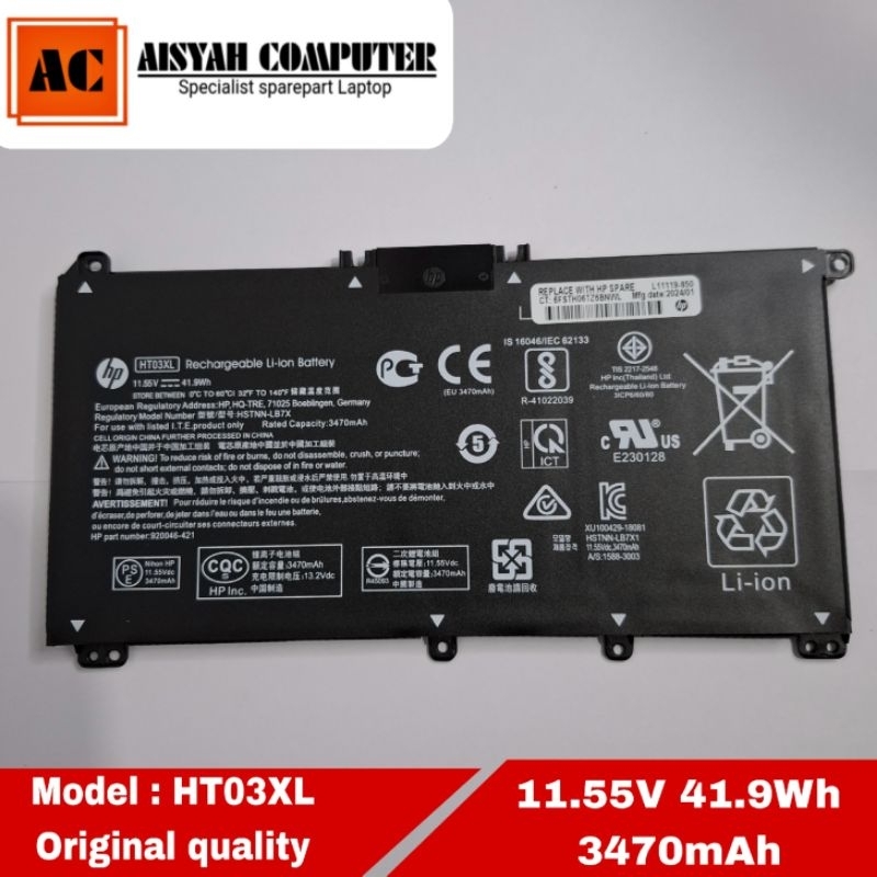 Baterai Laptop models HSTNN-IB80 HSTNN-DB8R HSTNN-LB8L HSTNN-UB7J - Original Bergaransi