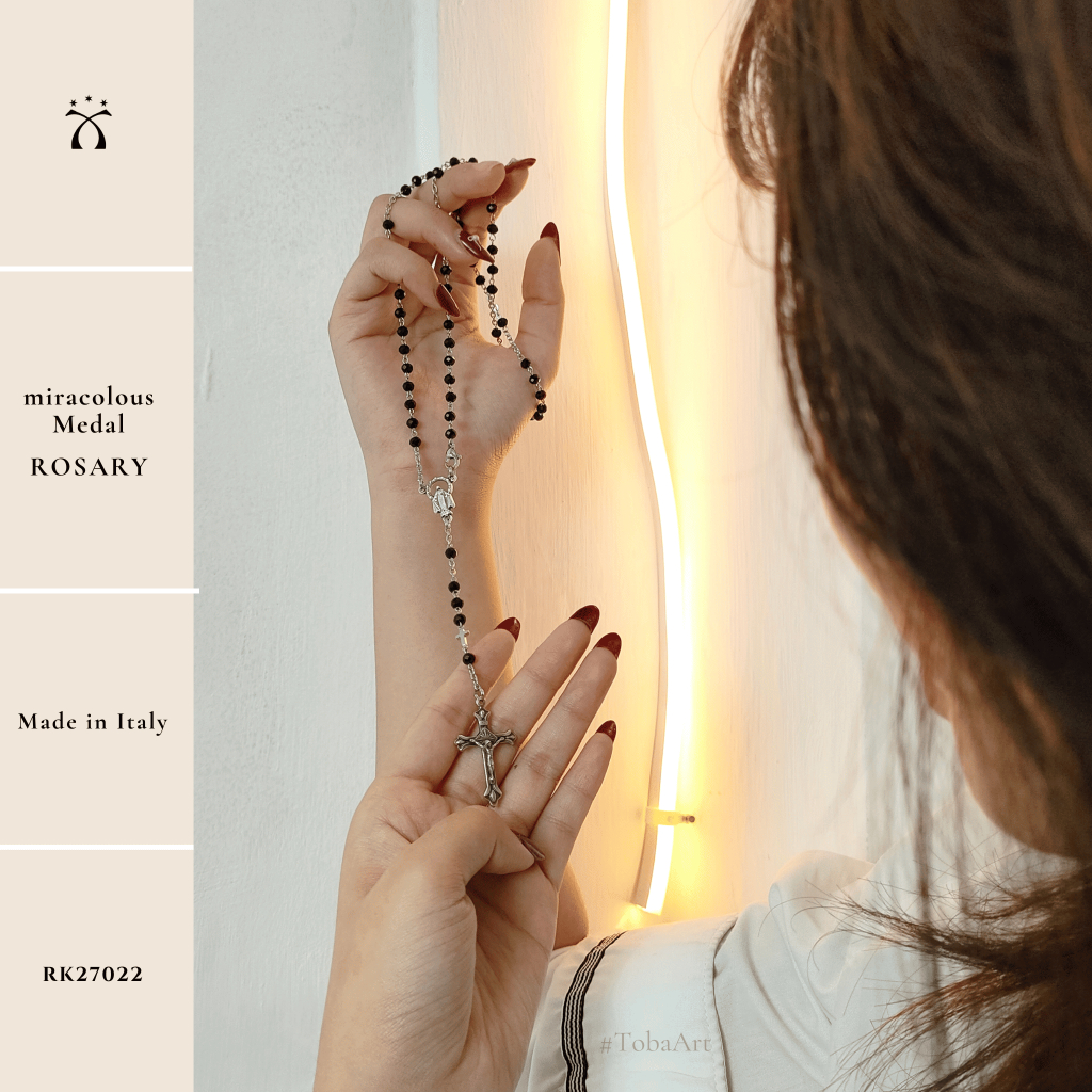 Toba Art - Kalung Rosario Crystal Briolette 4 mm + Centre Maria Medali Wasiat doa Katolik Italy