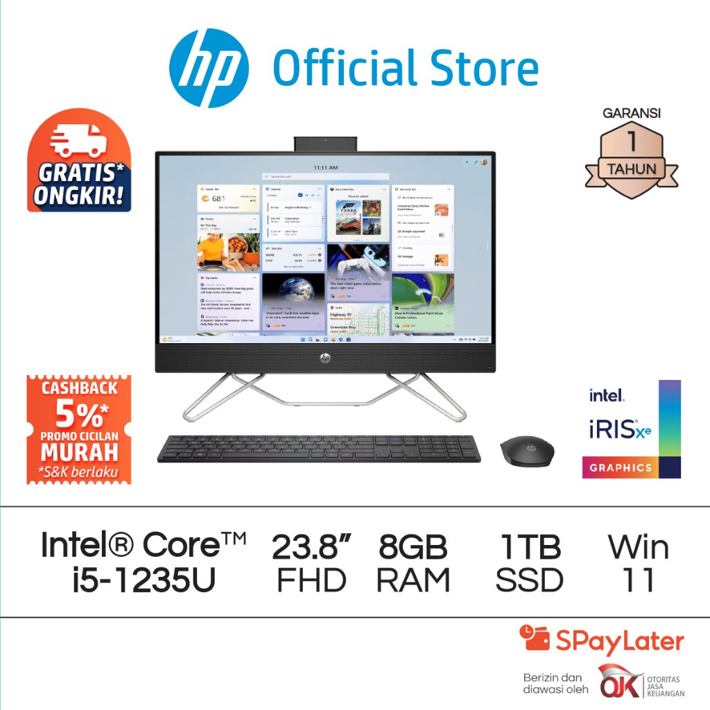 PC HP 24-cb1998d AIO Intel Core i5 Iris X 8GB RAM 1TB SSD Windows 11 23.8 Inch Garansi 1 Tahun Promo