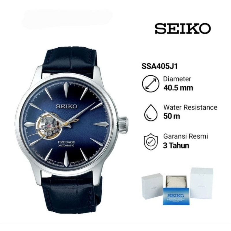 Seiko Presage SSA405J1 Cocktail Time Blue Moon Open Heart Jam Tangan Pria Original