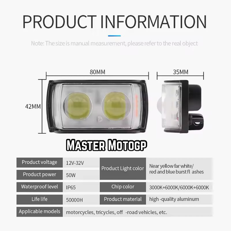 lampu led offload 12 - 32V 50W lampu depan sepeda motor tahan air Lampu tembak 2 lensa universal var