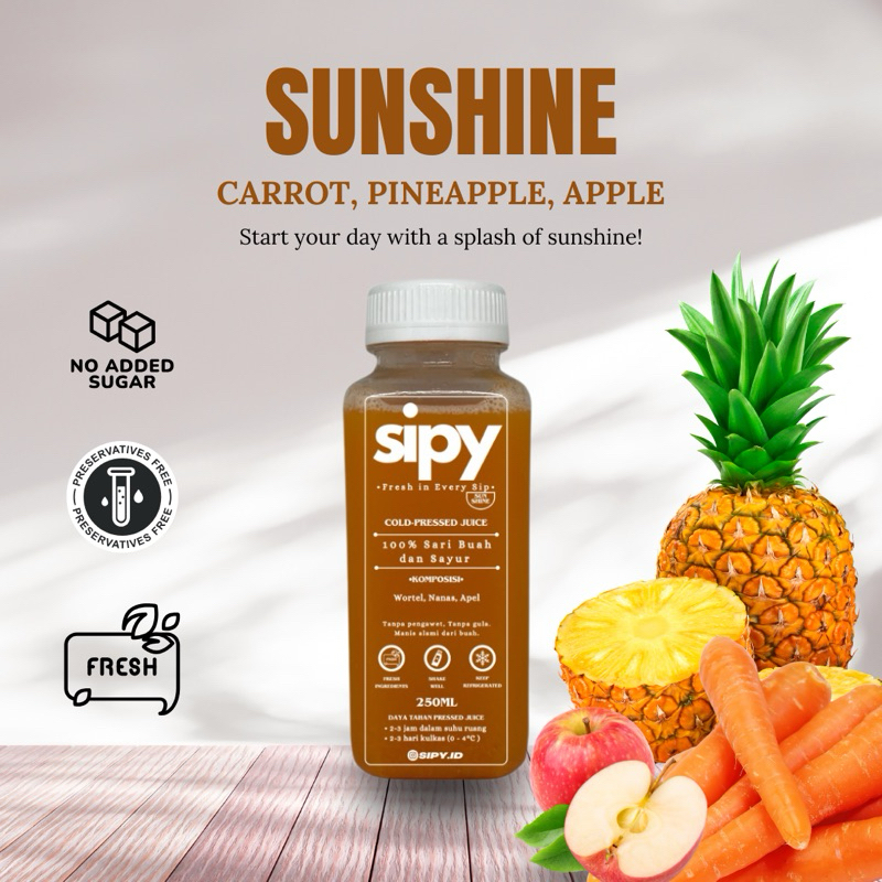 

Sipy Juice - Sun Shine Cold Pressed Juice 250ml (Jus / Juice / Detox Pressed Juice / Glow Juice / Retinol Jus / Jus Detoks)