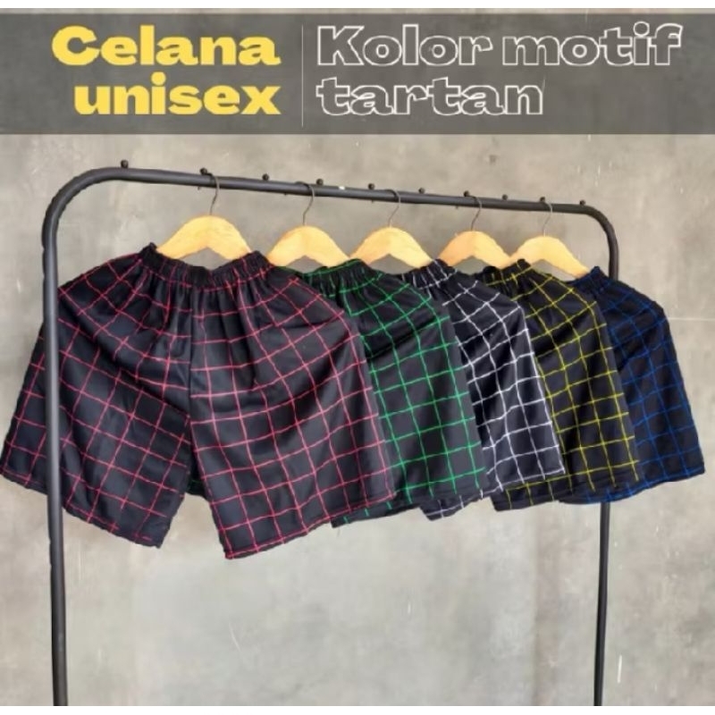 Celana Pendek Boker Dewasa Motif Tartan Boker Pria Boker Wanita Bahan Lotto
