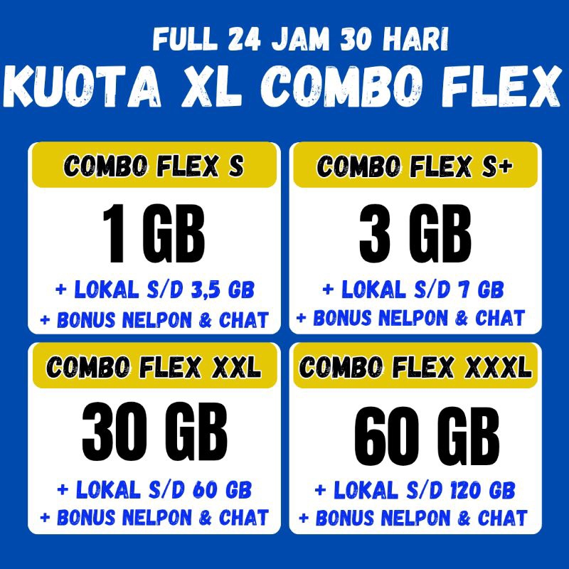 Paket data XL COMBO FLEX Full 24 Jam masa aktif 30 Hari super murah dan proses cepat flex s flex s+ 