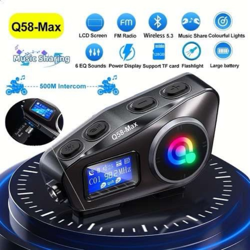 INTERCOM Q58Max HEADSET HELM BLUETOOTH 5.3 WATER RASISTANT PAIRING 2 SESAMA INTERCOM Q58Max 500M BAT