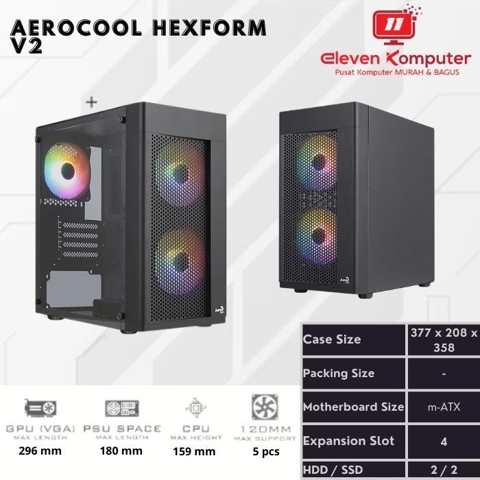Casing PC Gaming / PC Case Aerocool Hexform V2 - no PSU Free 3pcs ARGB Fan