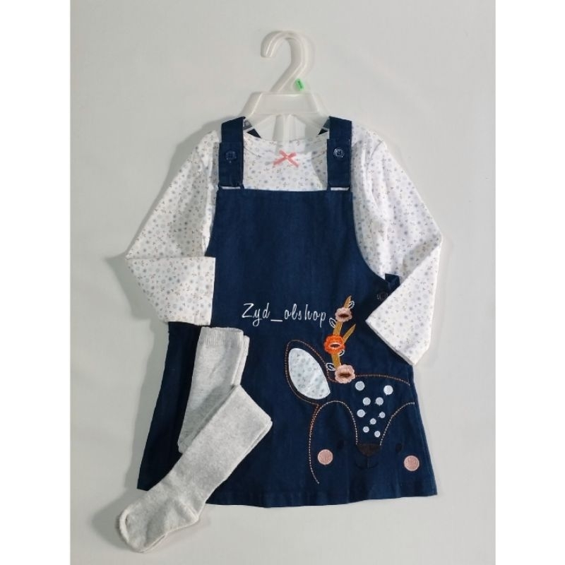Set 3in1 Overall Dress Denim Anak 18M | Set Overall denim Catell Love