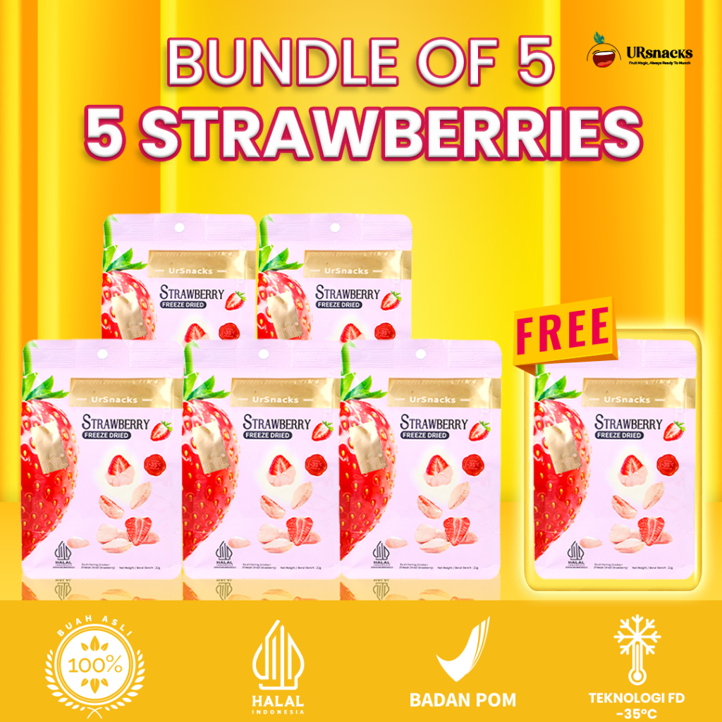 

[FREE 1 PACK STRAWBERRY] URSNACKS BUY 5 GET 6! - 5Pcs Strawberry Freeze Dried 22gr