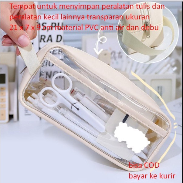 

Tempat untuk menyimpan peralatan tulis dan peralatan kecil lainnya transparan ukuran 21 x 7 x 9 cm material PVC anti air dan debu