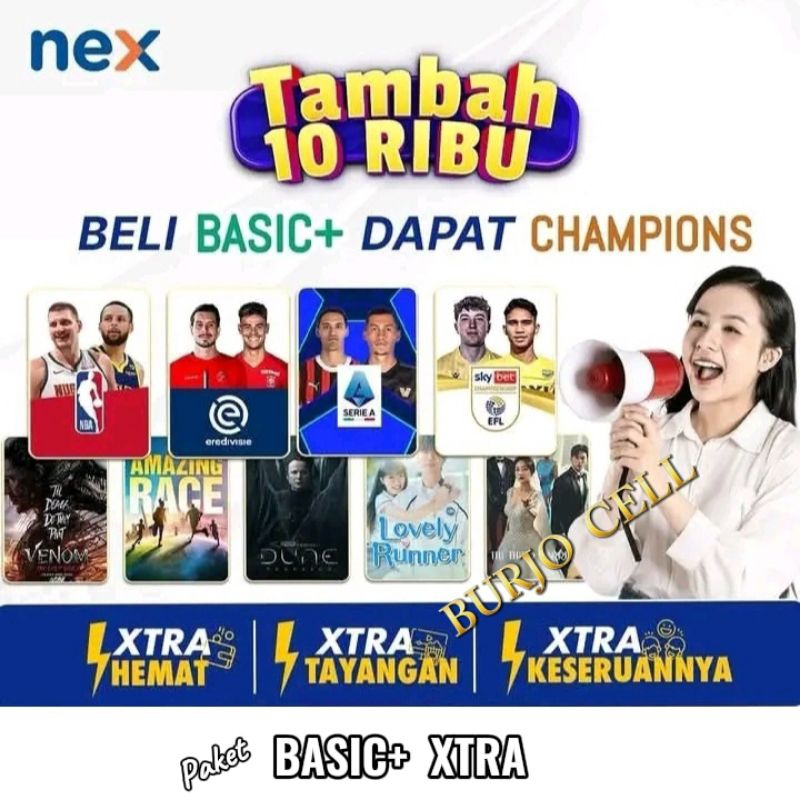 Paket Basic+ Xtra Champions TV Receiver Nex Parabola 30hr