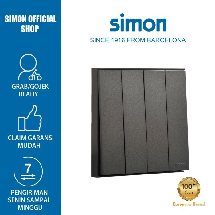 Simon-E6 GreyAbu Saklar 4 Gang 1 Way