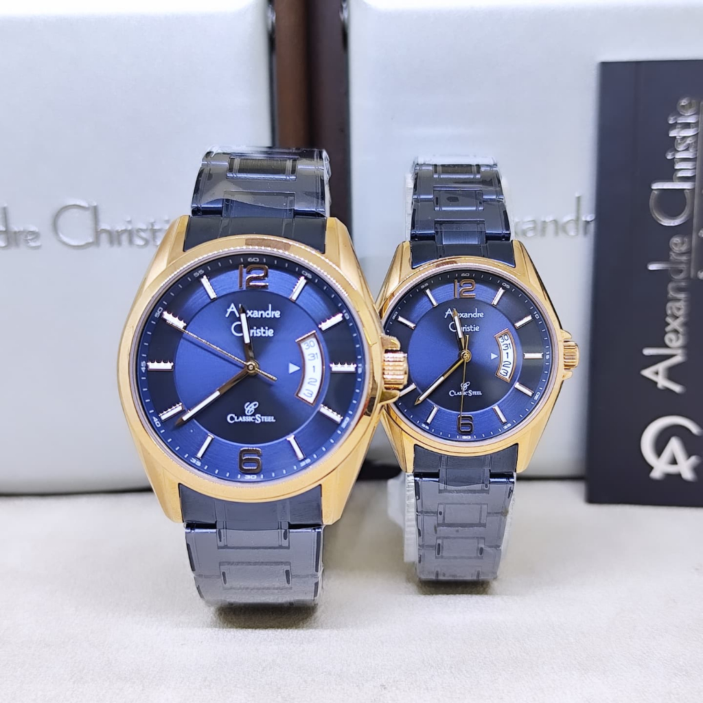 JAM TANGAN COUPLE ALEXANDRE CHRISTIE 8684 MD/LD RANTAI ORIGINAL