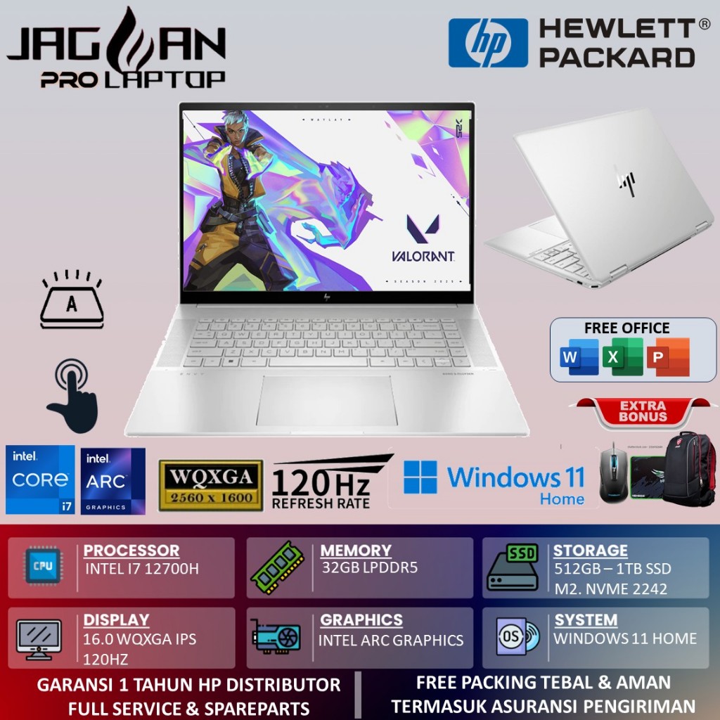 Laptop HP ENVY 16 Intel Core i7 12700H 32GB 1TB SSD ARC A370M 4GB WQXGA IPS 120Hz TOUCH BL Win11Home