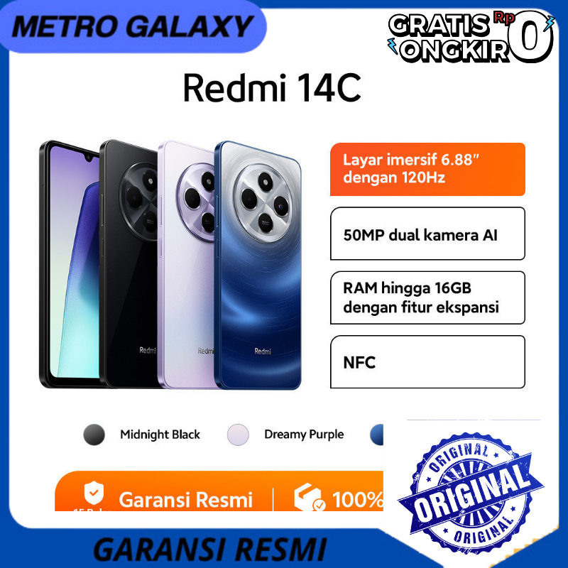 Xiaomi Redmi 14c NFC 8/256 & 6/128 Resmi / Redmi 14c NFC 8+8 / 6+6 Ram &  128GB/256GB  Rom / Helio G