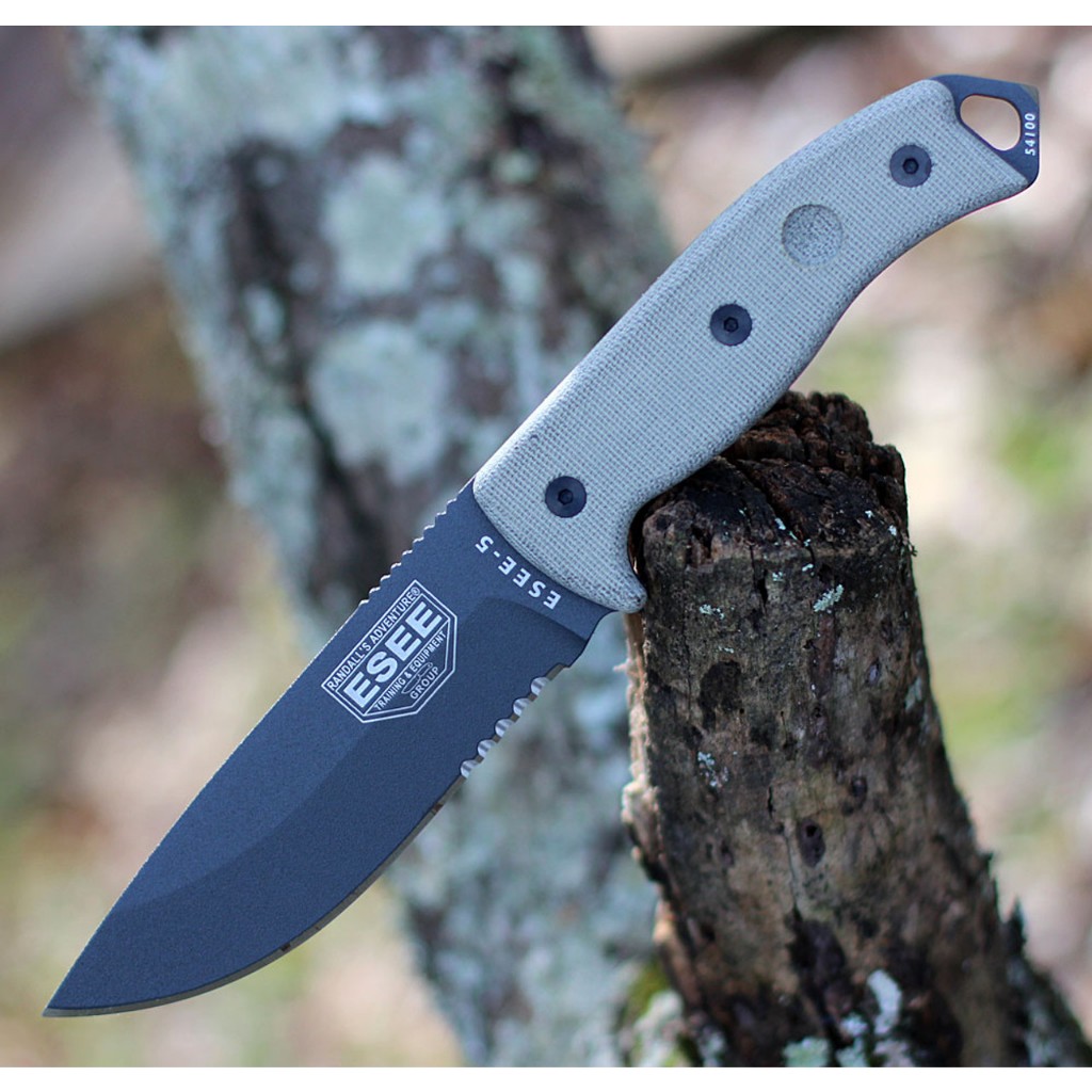 ESEE-5 Fixed Blade Knife (ESEE-5S-TG)-5.25" Tactical Gray 1095 Partially Serrated Drop Point Blade, 