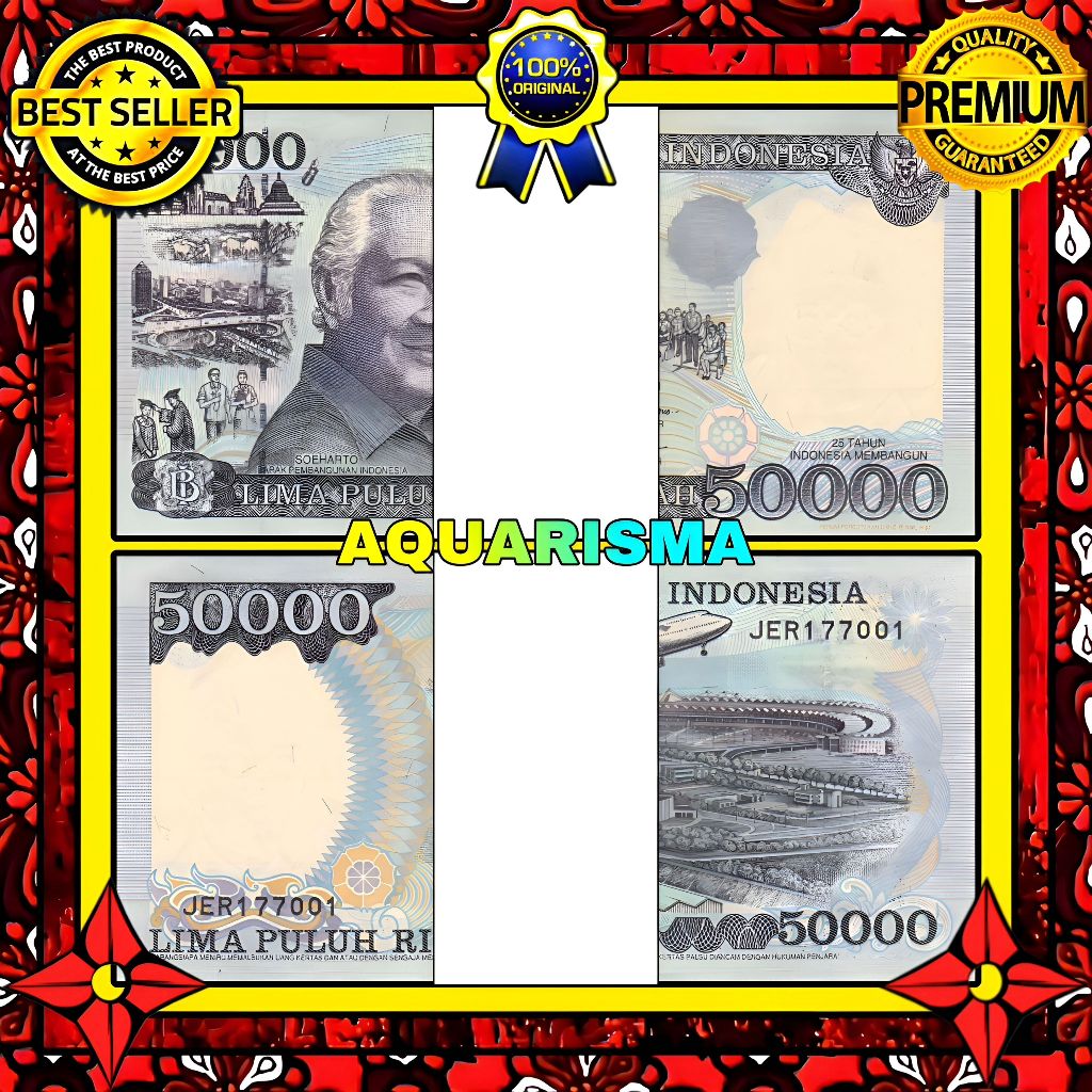 KOLEKSI NUMISMATIK - 1 GEPOK SOUVENIR UANG KUNO 50000 RUPIAH INDONESIA SOEHARTO 1995