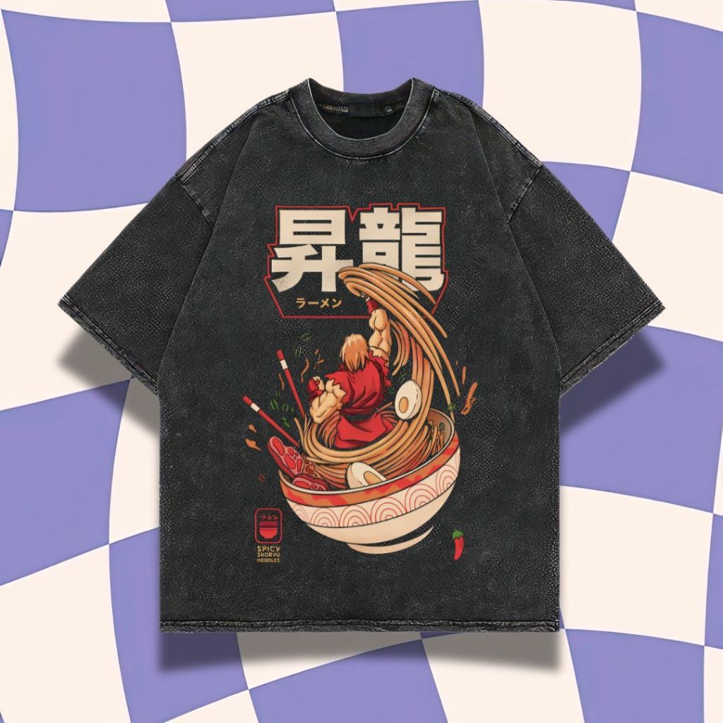 Purple Haze "Street Fighter" Oversized T-Shirt | Stone Wash | Kaos Oversize | Vintage | Atasan | Kao